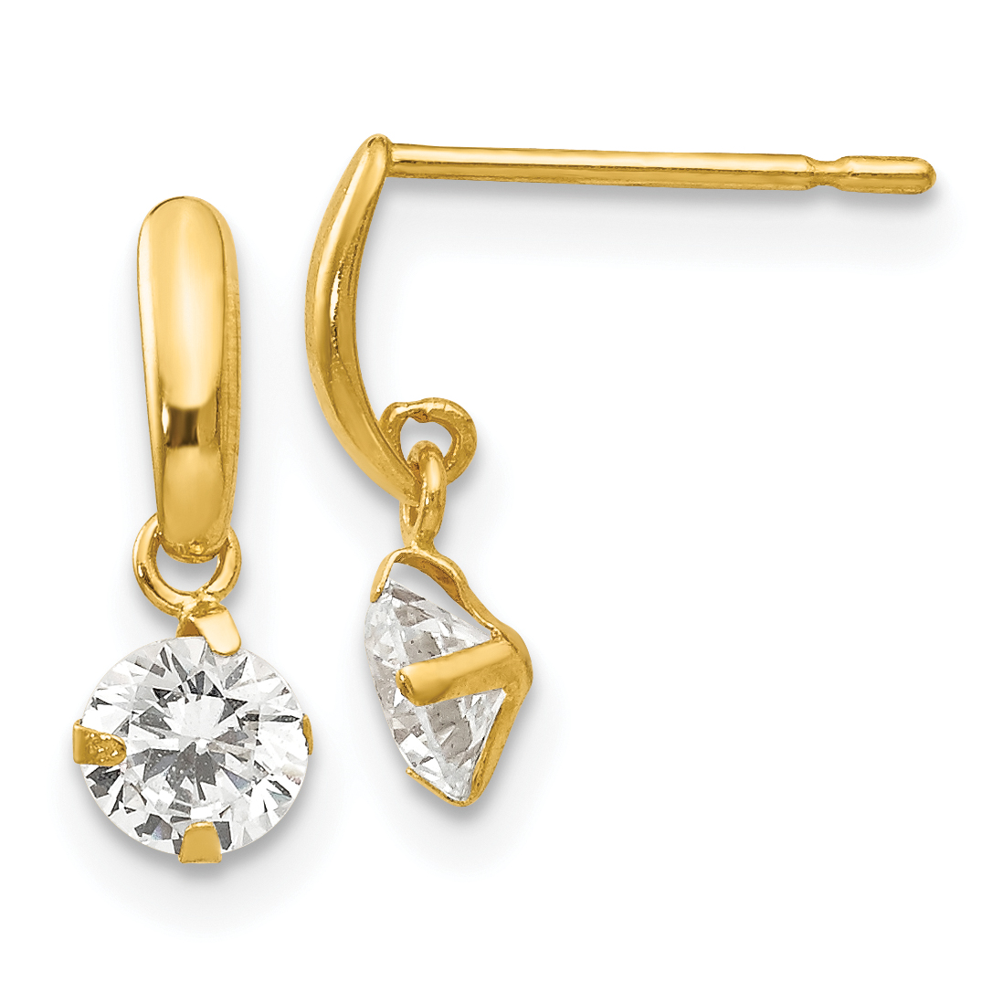 Jewel Tie Solid 14K Yellow Gold Cubic Zirconia CZ Channel Set Dangle Hanging Drop Earrings 